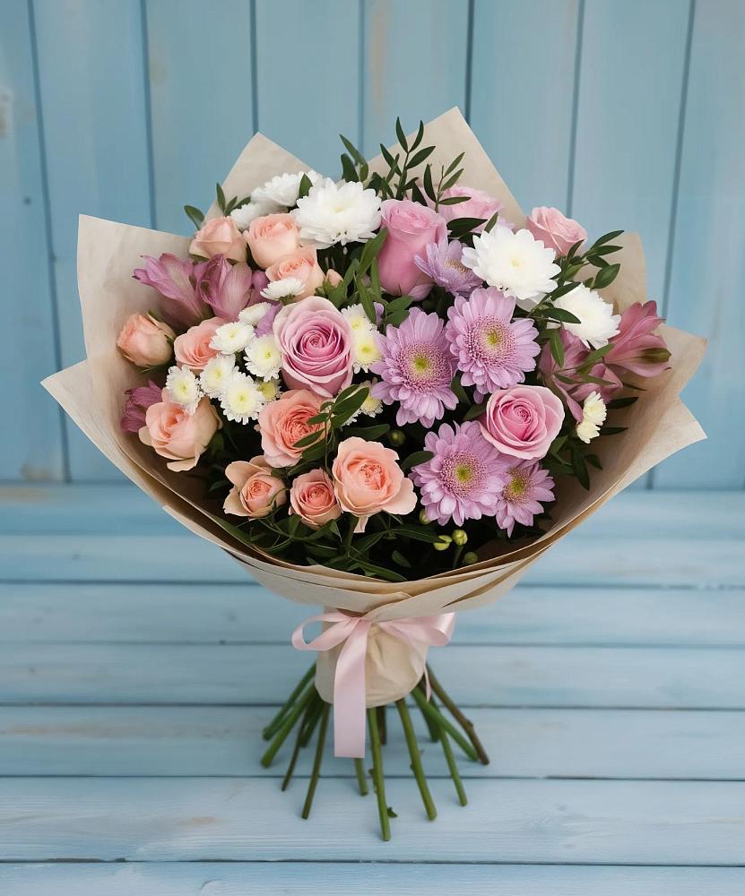 Букет цветов из: Хризантемы, Розы и Альстромерии в Ачикулаке