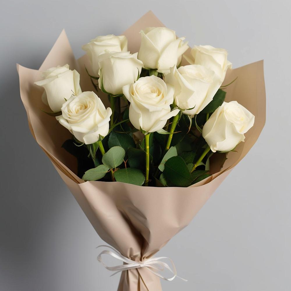 Букет 9 Белых роз Эдлесс Лав в Ачикулаке