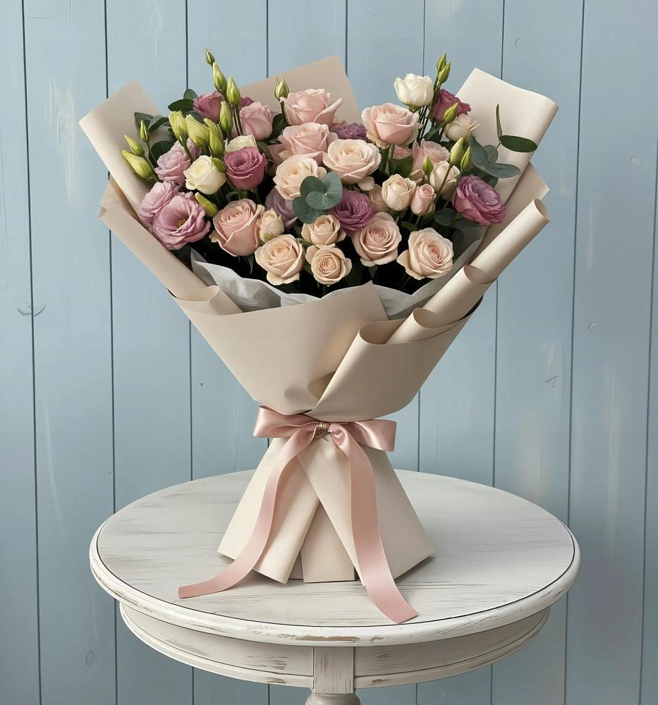 Букет цветов из: Розы и Лизиантусы в Ачикулаке