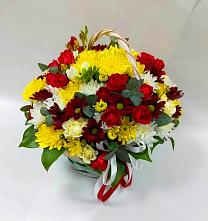 Цветочная композиция из Хризантемы и Розы в корзине в Ачикулаке
