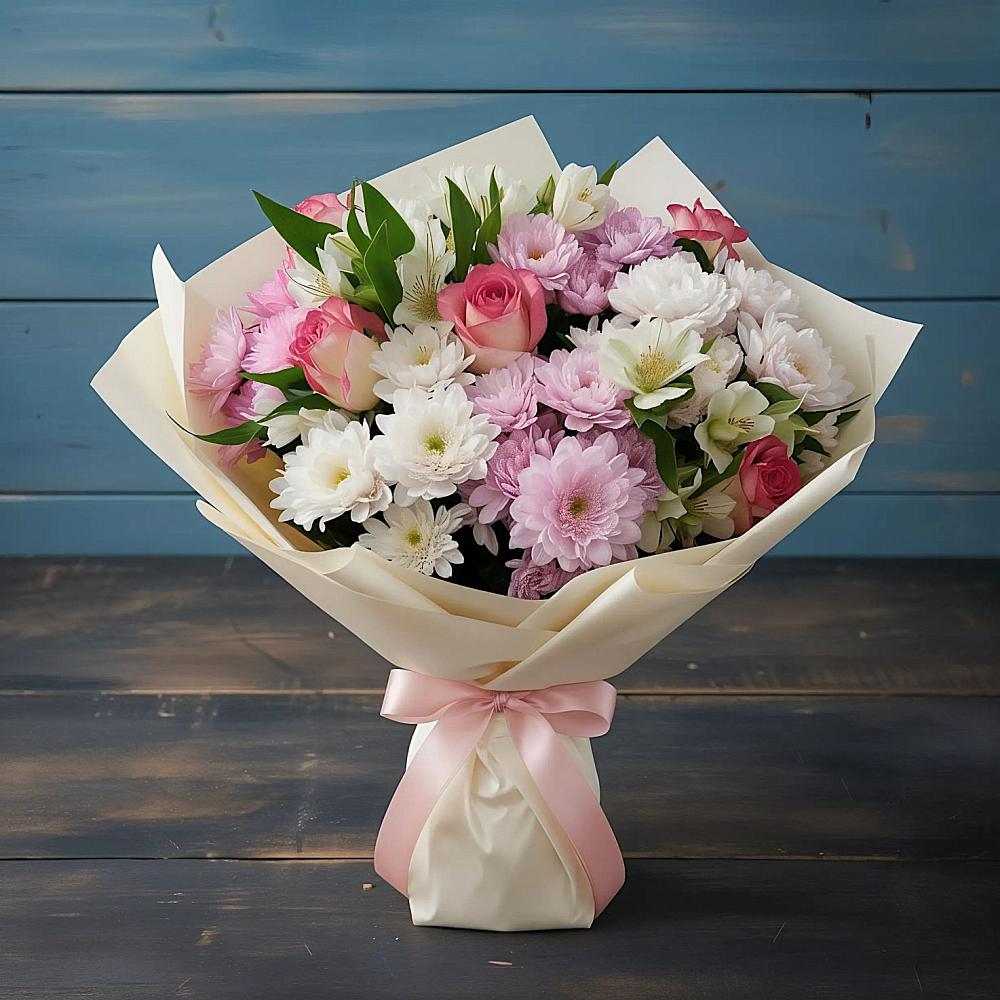 Букет цветов из: Хризантемы, Альстромерии и Розы в Ачикулаке